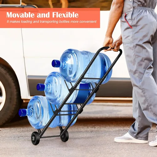 Miniatura 2 de Soporte para botella de agua de 5 galones, soporte dispensador de jarra de agua movible de 3 niveles con 4 ruedas, organizador de botellas de agua