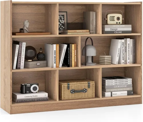 Miniatura 9 de GOFLAME Organizador de estantes de almacenamiento de 8 cubos, estantería abierta de madera de 3 niveles, mesa de gabinete, estantes