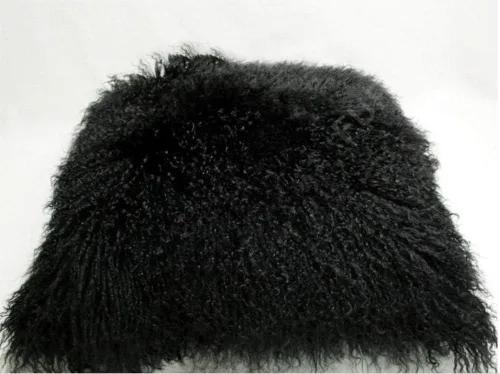 Miniatura 17 de Funda de almohada de piel de cordero mongol tibetano, 100% piel de oveja real, rollo de lana de cordero, cuadrada, decorada para sala de estar, Negro