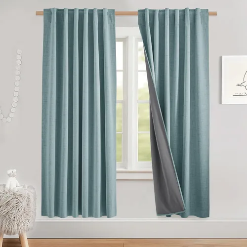 Miniatura 100 de NICETOWN Cortinas 100% opacas de 63 pulgadas de largo, 2 paneles de cortinas cortas con aislamiento térmico con forro para dormitorio, cortinas