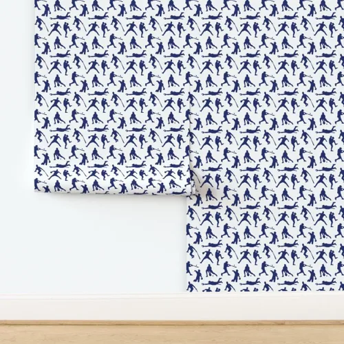 Miniatura 4 de Spoonflower Papel tapiz para despegar y pegar - Jugadores de béisbol Azul oscuro Deportes Hombres Thin Line Kids Papel pintado extraíble
