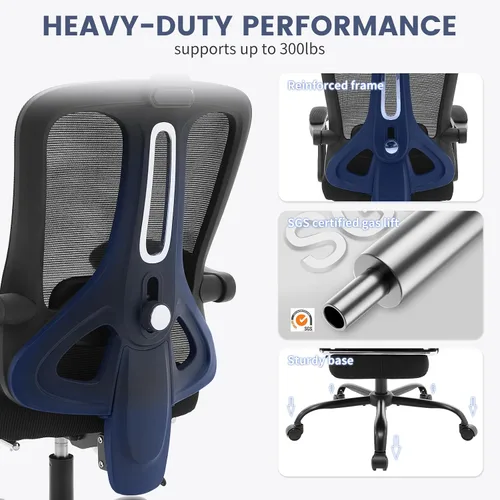 Miniatura 7 de Silla ergonómica de oficina de respaldo alto con reposapiés y reposacabezas, silla de escritorio de malla con soporte lumbar ajustable, silla