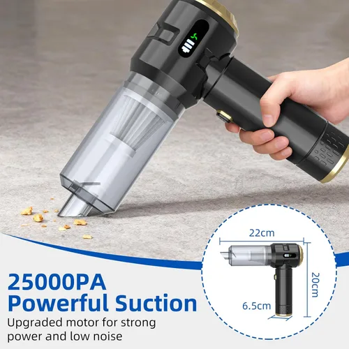Miniatura 2 de Sycoodeal Aspiradora de mano para automóvil, 25000 PA, fuerte succión ciclónica, portátil, mini aspiradora inalámbrica con pantalla digital, ligera