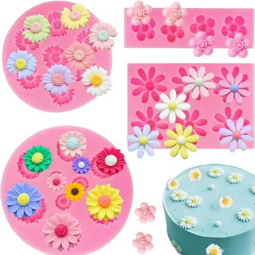 Miniatura 11 de 4 Piezas Moldes de Silicona de Flores Rosa Moldes de Silicona de Margarita Crisantemo Formas de Flores Pequeñas Moldes de Fondant Pastel Chocolate