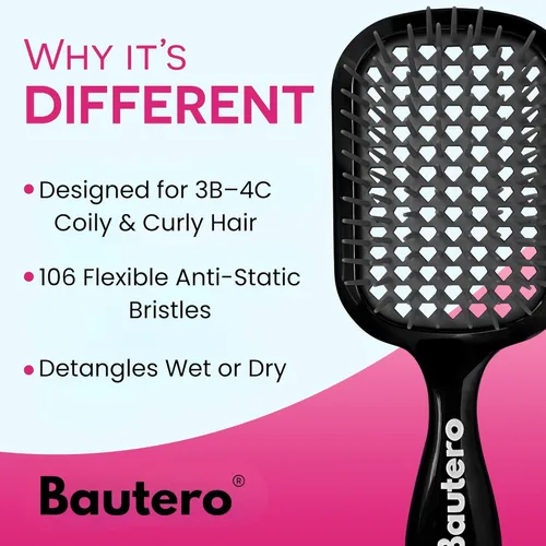 Miniatura 4 de Bautero Cepillo desenredante para cabello grueso y rizado, desenredante sin dolor para cabello natural enrollado 4C, reduce la rotura y el Juni