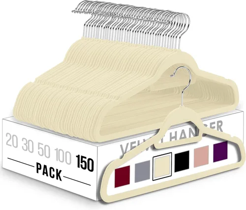 Miniatura 14 de Utopia Home Perchas de terciopelo de alta calidad, paquete de 20 – Percha antideslizante con barra de amarre – Perchas negras con gancho giratorio