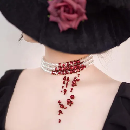Miniatura 4 de Dripping Blood Choker Imitation Pearls Halloween Party Necklace Vampire Party Costume
