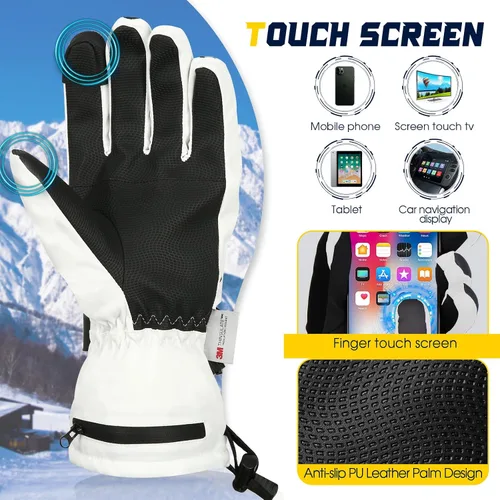 Miniatura 4 de MORXPLOR Guantes de nieve de esquí de invierno para hombres y mujeres, impermeables, resistentes al viento, para pantalla táctil, guantes