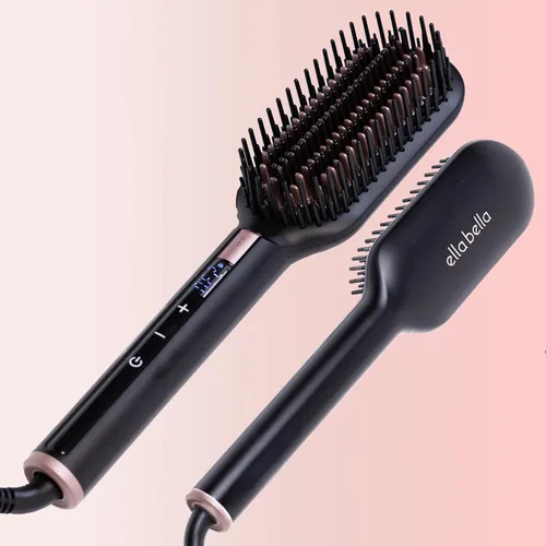 ELLA BELLA Cepillo alisador de cabello • Cepillo alisador con calefacción • Alisa en 1 pasada • Tecnología iónica para un cabello más saludable •
