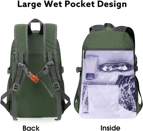 Miniatura 2 de G4Free Mochila de senderismo plegable ligera 40L, mochila de viaje impermeable Verde militar