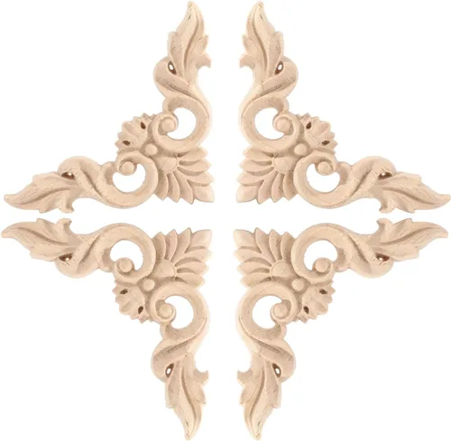 Miniatura 7 de 4PCS Calcomanías de Tallado de Madera para Esquinas Apliques de Madera Sin Pintar Superpuestos DIY Apliques de Muebles de Madera Tallada 2