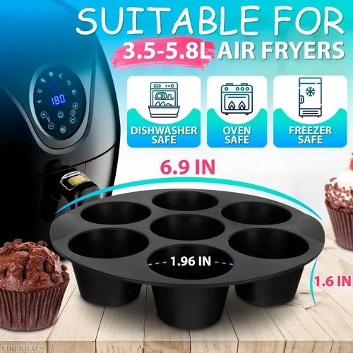 Miniatura 2 de Molde de silicona para muffins para freidora de aire (7 tazas) – Molde de silicona redondo de 6.9 pulgadas compatible con freidoras de 3.5 a 5.8 l