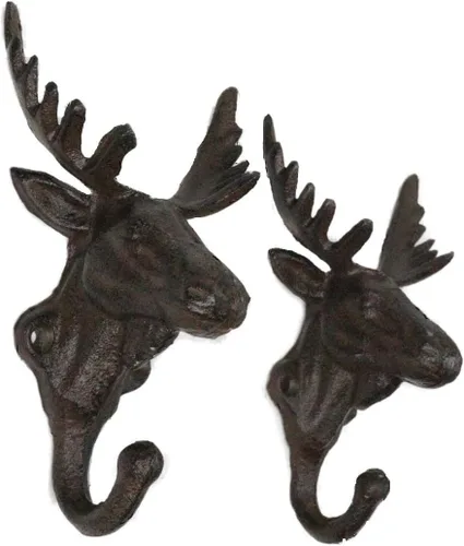 Miniatura 3 de Ebros Gift Paquete de 2 ganchos de pared de hierro fundido, estilo vintage, estilo occidental, rústico, con cabeza de alce, para colgar en la pared