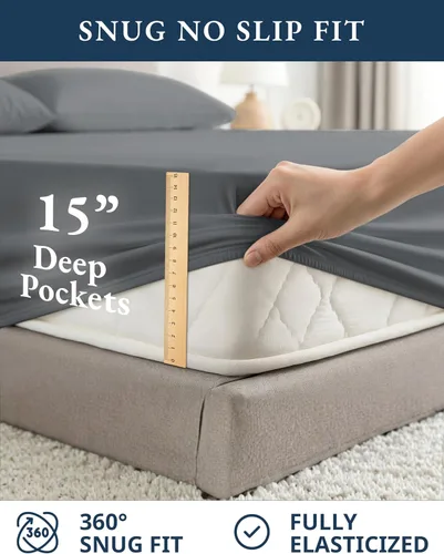 Miniatura 7 de LANE LINEN - Juego de sábanas tamaño King de 4 piezas 100 % algodón orgánico percal puro, ropa de cama suave transpirable para colchones de hasta 15