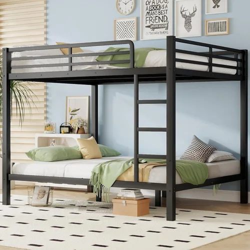 Miniatura 9 de Litera de metal individual sobre cama individual con nido, se puede dividir en dos camas con escalera y barandilla de protección para adultos,