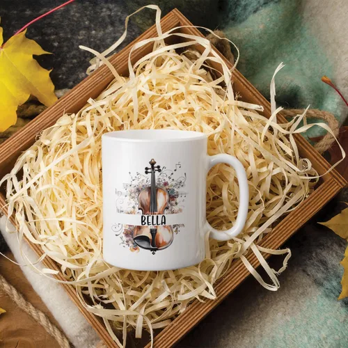 Miniatura 4 de Taza personalizada para músico 2023, taza de violín personalizada con nombre, violín y notas musicales, taza de cerámica de 11 oz y 15 onzas, taza