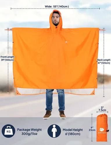 Miniatura 76 de ANYOO Poncho de lluvia con capucha para adultos, impermeable, ligero, para hombres y mujeres, chaqueta de lluvia reutilizable para emergencias al