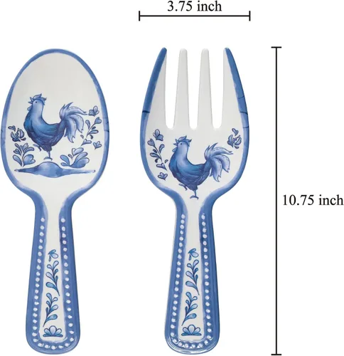 Miniatura 2 de UP ware Blue Rooster - Servidores de ensalada de melamina, juego de utensilios para servir, incluye tenedor y cuchara para tirar ensalada, pasta