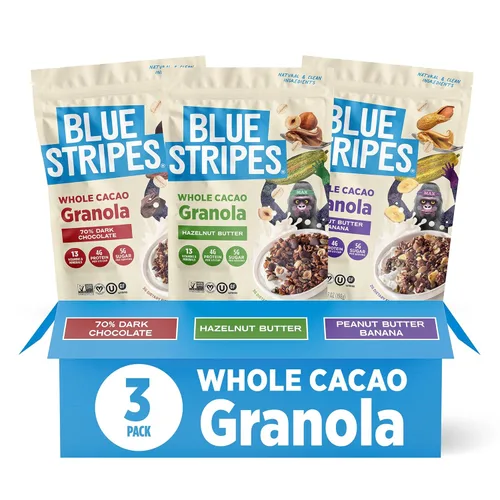 Miniatura 9 de Blue Stripes Granola de cacao entero con mantequilla de maní y plátano, 8 onzas