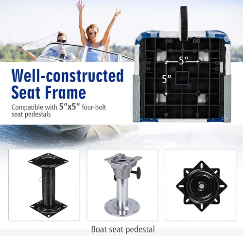 Miniatura 4 de GYMAX Asientos de barco, paquete de 2 asientos plegables de barco con respaldo bajo con tornillo de acero inoxidable incluido, sillas plegables