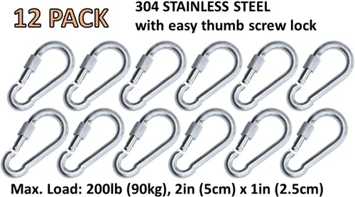 Miniatura 2 de Mosquetón de bloqueo de tornillo de pulgar de acero inoxidable resistente, ganchos de enlace de clip a presión. Carga de 200 a 400 libras. 6