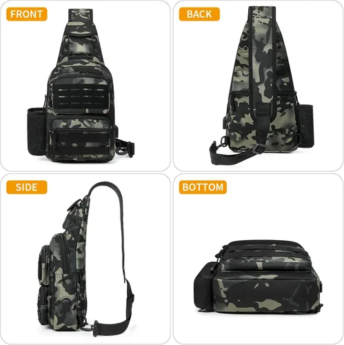 Miniatura 14 de BAIGIO Tactical EDC Sling Bag Militar Una Correa Hombro Mochila Molle Range Bolsas Paquete de Pecho, #01-verde militar, Pequeño, Bolso táctico