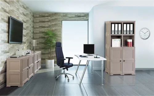Miniatura 7 de CleverMade Omnimodus - Armario de almacenamiento de plástico con puertas; armario ligero con 1 estante para organización; fácil montaje, color crema