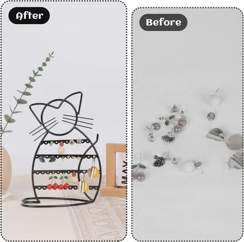 Miniatura 4 de Urban Deco Soporte Organizador de Joyas en Forma de Gato, Organizador de Aretes de Metal con 48 Agujeros para Pendientes, Organizador de Exhibición