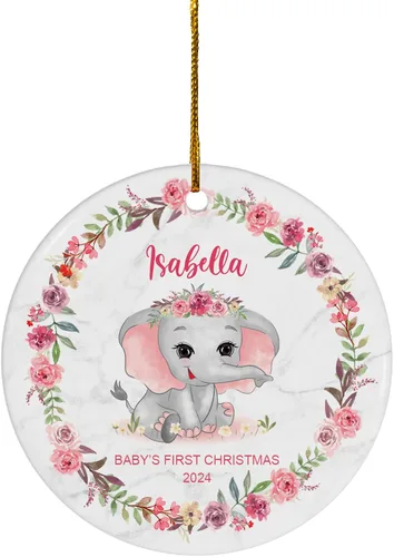 Miniatura 16 de FLOCHIL Adorno Personalizado de Primera Navidad del Bebé 2024 Niño, Adorno Colgante de Elefante de Porcelana Elefante 2