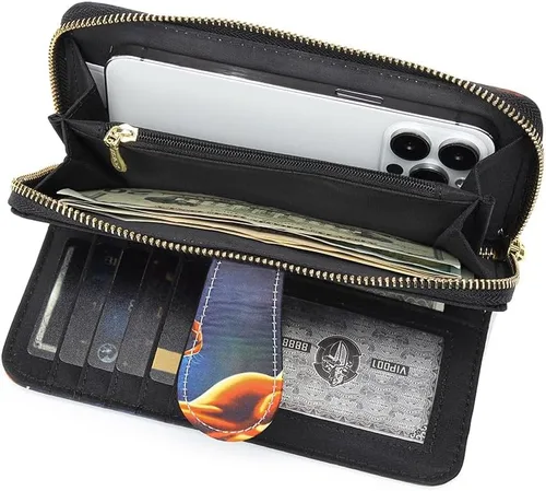 Miniatura 41 de Cartera de mano para mujer, estilo bohemio, con RFID, elegante, espaciosa con correa para viajes, capacidad para tarjetas, teléfono, dinero