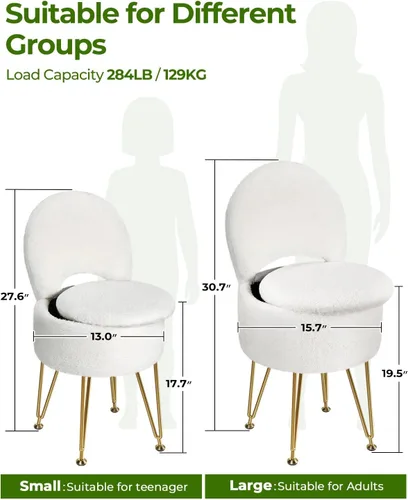 Miniatura 2 de GREENSTELL Taburete pequeño de tocador con almacenamiento y respaldo plegable, 13 x 13 x 17.7 pulgadas, otomana suave de piel sintética para Blanco