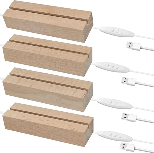 Miniatura 8 de EATAKWARD 4 piezas de pedestal de exhibición de luz rectangular de madera de 5.9", base de exhibición LED de madera con luces coloridas atenuables