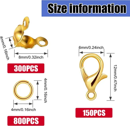 Miniatura 2 de El juego de 1250 accesorios para fabricación de joyas incluye 800 conectores de anillo de salto abierto, 300 puntas de cuentas cubiertas de nudo