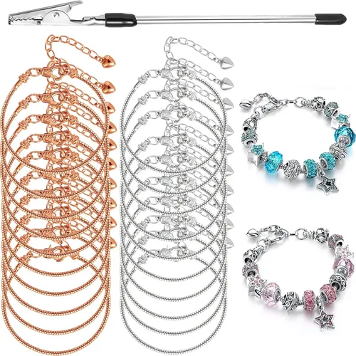 ZYEHXED 20 piezas Cadena de serpiente con dije Pulsera con ayudante de pulsera Cadenas de serpiente ajustables con extensor de cierre de langosta 20