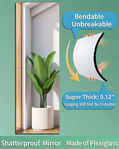 Miniatura 4 de Espejo de pared inastillable de longitud completa para dormitorio, espejos acrílicos de gimnasio para el hogar, extra grueso: 0.12 pulgadas, 14 x 24