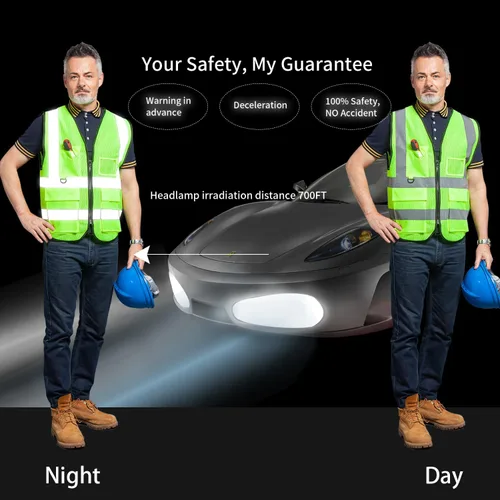 Miniatura 3 de Chaleco de seguridad reflectante de alta visibilidad para hombres y mujeres con bolsillos y cremallera frontal cumple con los estándares ANSI/ISEA