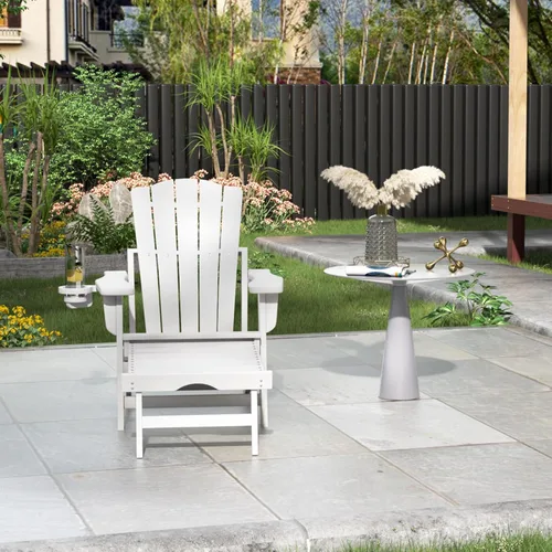 Miniatura 8 de LETKIND Folding Adirondack Chair with Retractable Ottoman,All Weather Fire Pit Chairs with Cup Holder,Outdoor Chair with Ottoman,White