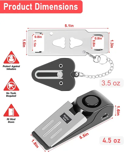 Miniatura 3 de MBBEST Alarma de tope de puerta y cerradura de puerta de hotel, kit de puerta de seguridad de doble protección, dispositivos de seguridad