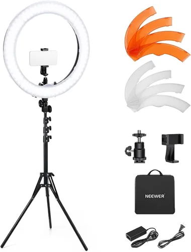 Miniatura 12 de NEEWER Anillo de luz LED RGB de 19 pulgadas con soporte, 3 soportes para teléfono, panel táctil, control de 2.4G/aplicación, 42W CRI97+ 2800lux/1.6