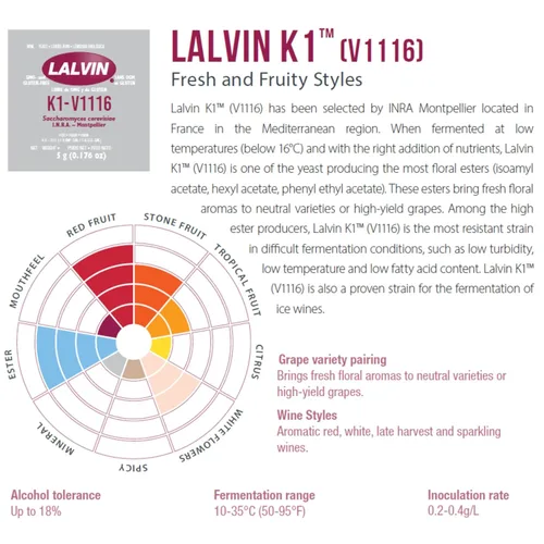 Miniatura 4 de Lalvin K1-V1116 Levadura de vino (paquete de 5) - Hacer Mead de Sidra de Vino Kombucha en casa - 0.18 oz Sobres - Saccharomyces cerevisiae - Vendido