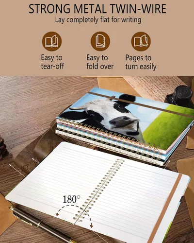Miniatura 3 de Cuaderno de espiral A5, lindo cuaderno para mujeres y hombres, cuaderno de tapa dura con rayas universitarias para trabajo y toma de notas, 60