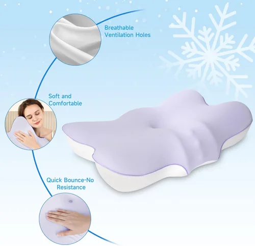 Miniatura 4 de jiaao Almohada cervical para cuello y hombro, almohada cervical ajustable de espuma viscoelástica para aliviar el dolor de dormir, almohadas Morado