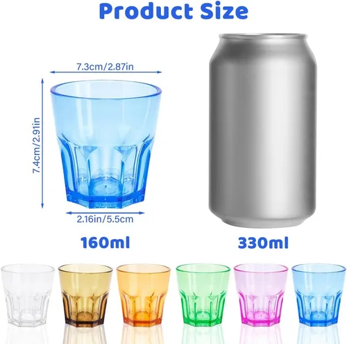 Miniatura 5 de Juego de 12 vasos de plástico irrompibles, vasos de plástico acrílico, reutilizables para niños, cocina, picnic, fiesta, jugo, whisky, vino