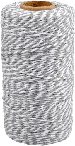 Miniatura 15 de jijAcraft Cordel de Hilo Blanco y Negro, 328 Pies de Cordel de Panaderos de Navidad, Cuerda de Empaque Resistente de 2MM para Manualidades DIY
