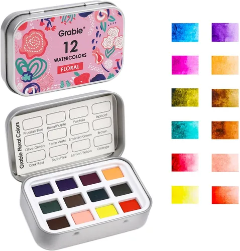 Miniatura 12 de Grabie Juego de 12 acuarelas de bolsillo, juego de pintura de acuarela de viaje, pinturas de acuarela, suministros de arte para pintura, gran juego