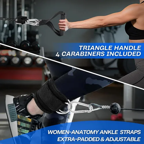 Miniatura 8 de Conjunto de accesorios para máquina de cable 10 en 1 para gimnasio - Incluye cuerda para tríceps, barra en V, barra recta, mango en D, correas