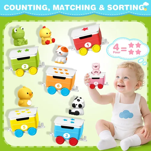 Miniatura 4 de Juguete de aprendizaje para niños pequeños de 1 a 3 años, juguetes eléctricos trenes con luces, música y vapor, contar, combinar y clasificar