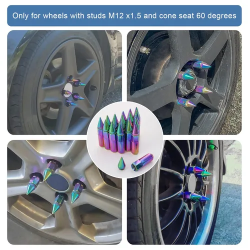 Miniatura 3 de JDMSPEED Neo Chrome 20 unids M12X1.5 Cap Spiked Extended Tuner 2.362 in Ruedas de Aluminio Llantas Tuercas