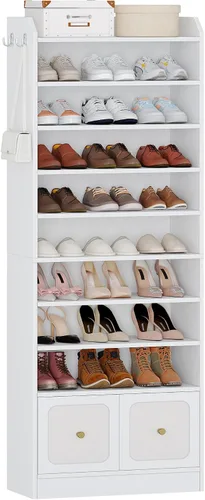 Miniatura 9 de Hzuaneri Armario de almacenamiento de zapatos, armario de zapatos de 10 niveles con 2 cajones de tela, organizador de zapatos independiente
