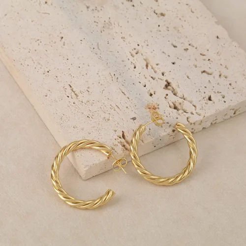 Miniatura 4 de Juego de aretes de aro chapados en oro real de 14 quilates, hipoalergénicos, gruesos y gruesos, joyería gruesa para múltiples piercings, regalo